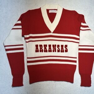 Rare Vintage Arkansas Razorback V Neck Womens Knit Sweater Size Med Made In USA